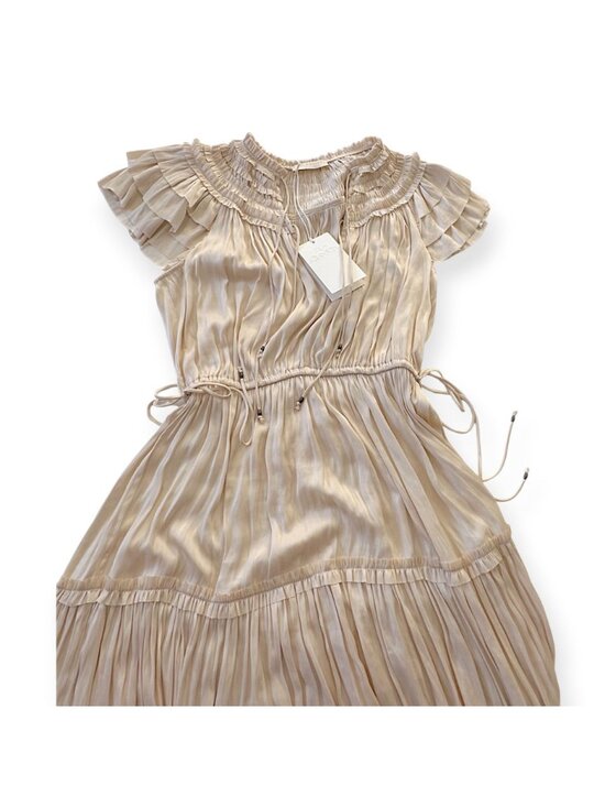 Ulla Johnson Isadora Plisse Midi Dress Dawn Cream Size 2 NWT Flutter Sleeve - Picture 7 of 16